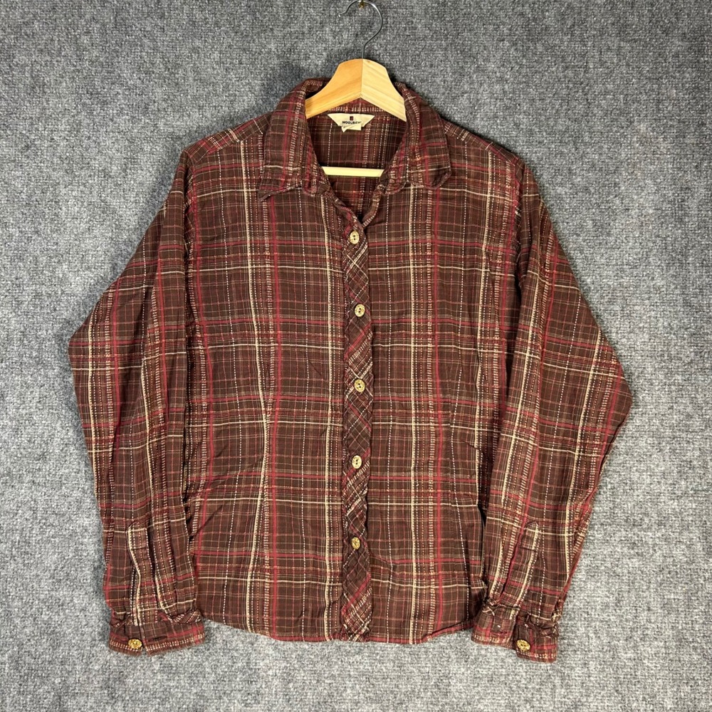 Woolrich Womens Brown Plaid Cotton Button Down Shirt Size M Long Sleeve 2229